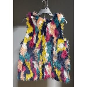 Say What? Multicolored Rainbow Faux Fur Vest Size L